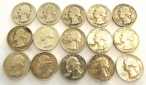     USA: Lot von 15 Quarter Dollar ab 1936, alle Silber 6,25 gr. 900er Ges.: 93,75 Gramm FEINsilber!