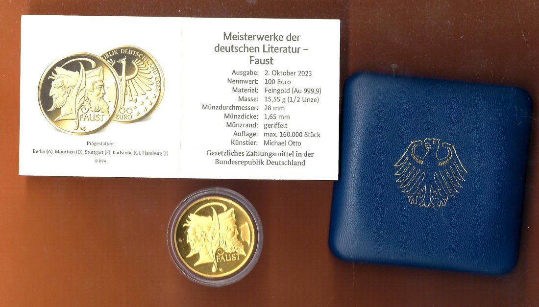  BRD 100 Euro 2023 F Faust st OVP Golden Gate Münzenankauf Koblenz Frank Maurer AB 601   