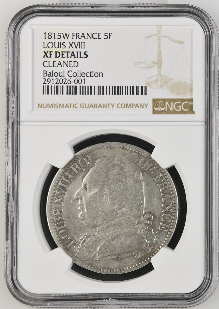  1815W FRANCE 5F LOUIS XVIII NGC XF DETAILS   