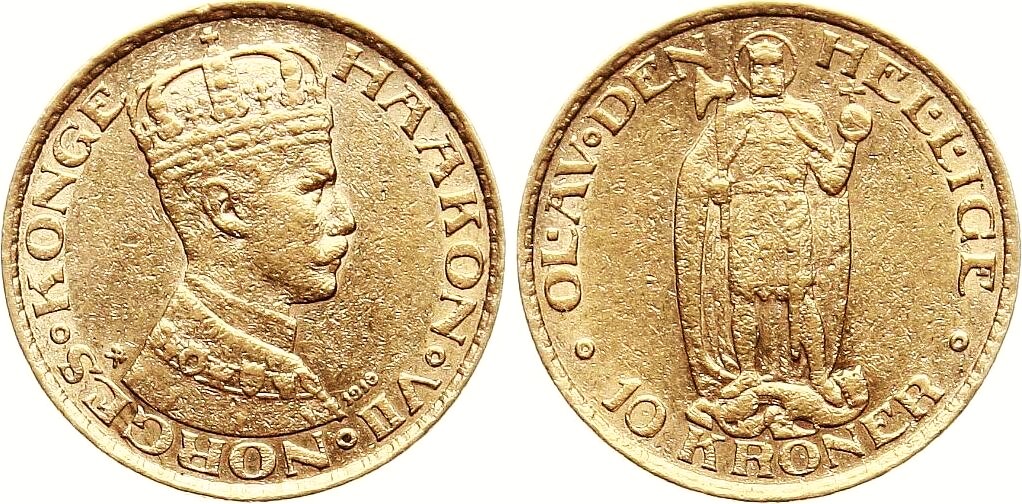  Norwegen: Håkon VII., 10 Kroner 1901 in Gold, SEHR SELTEN zu bekommen! näheres unten!   